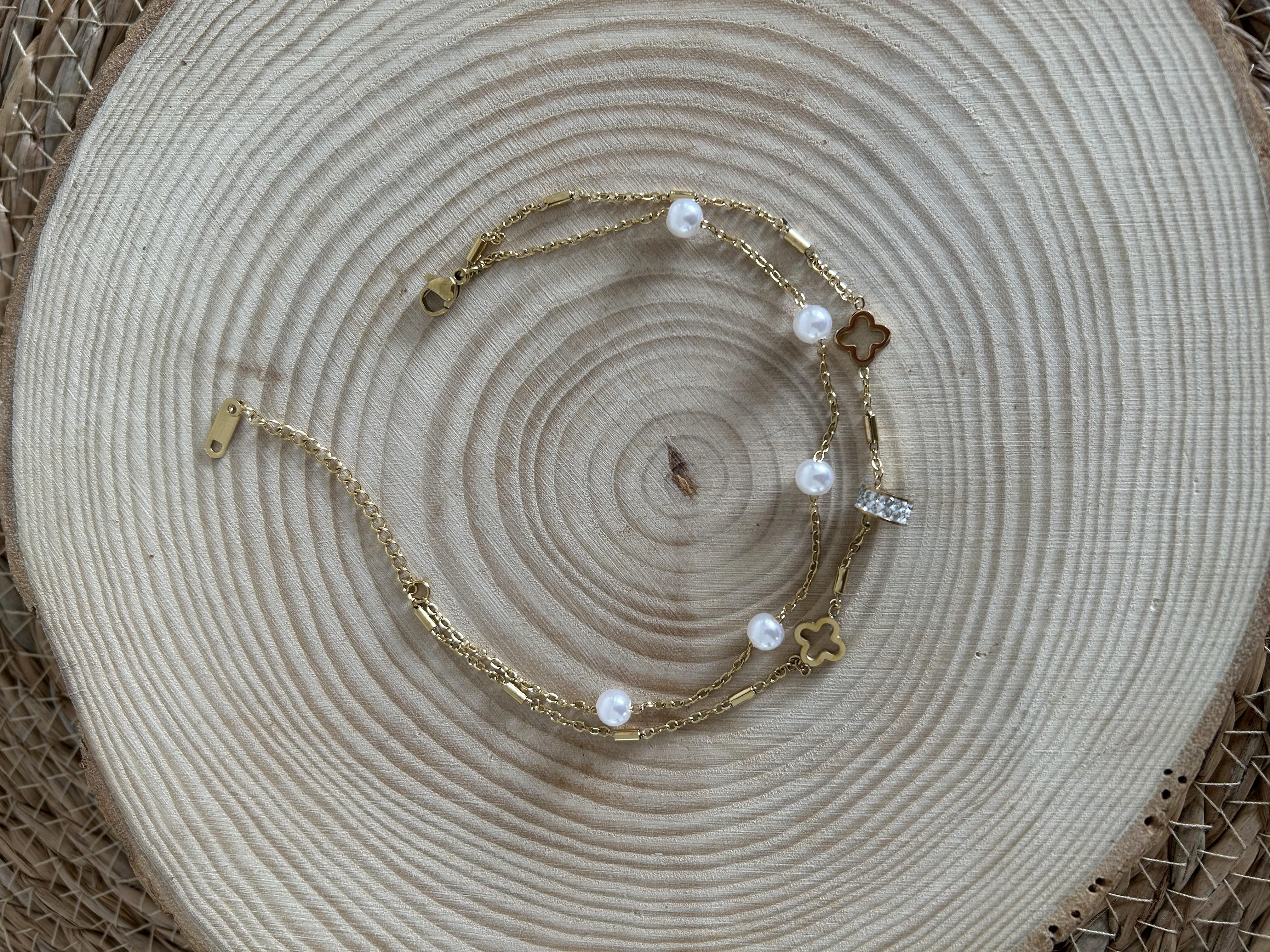 İncili halka taşlı çift zincir model 