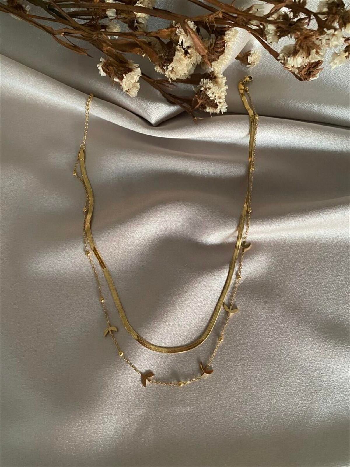 Kuşlu kolye çift zincir model