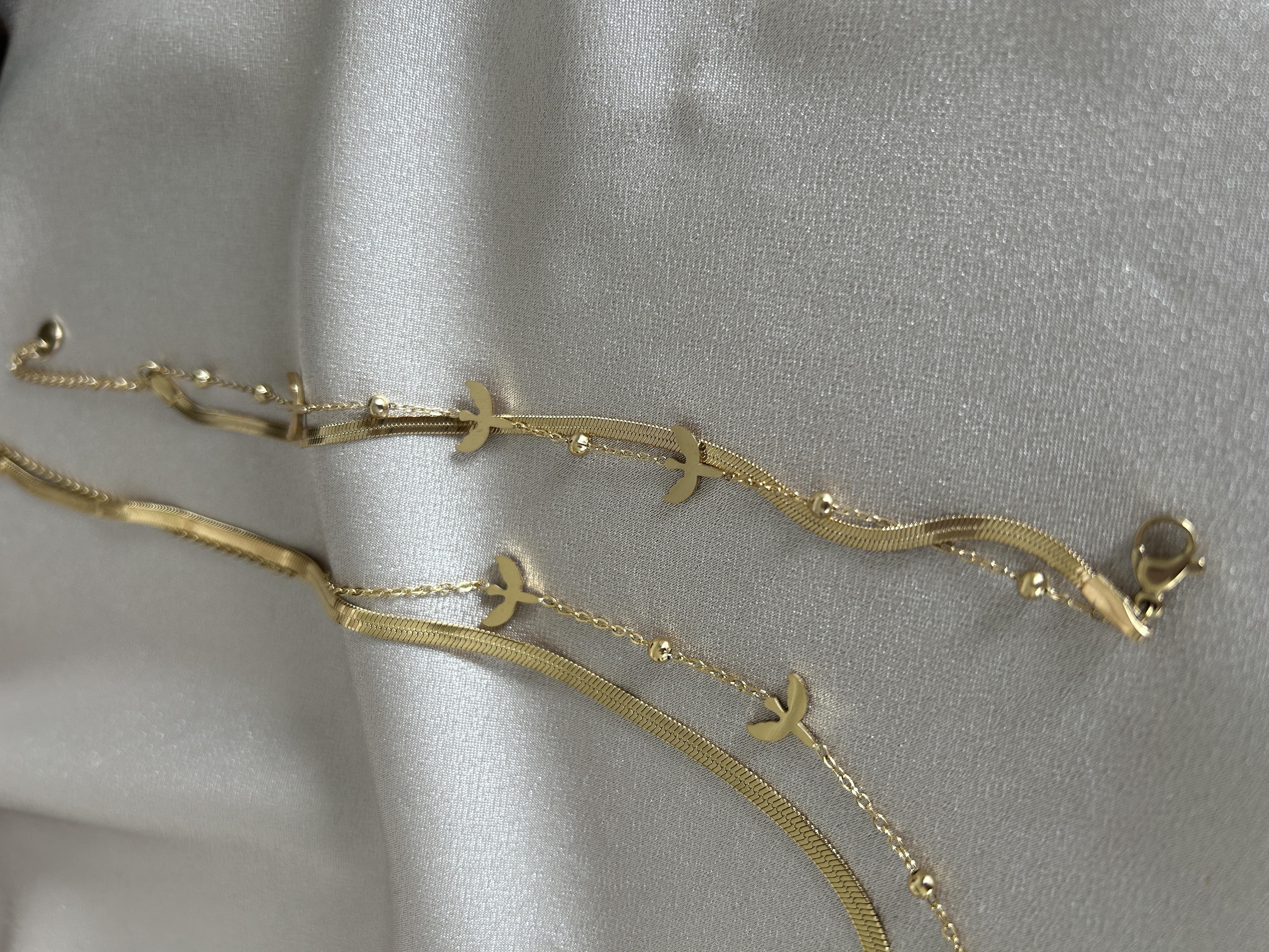 Kuşlu model çift zincir bileklik 