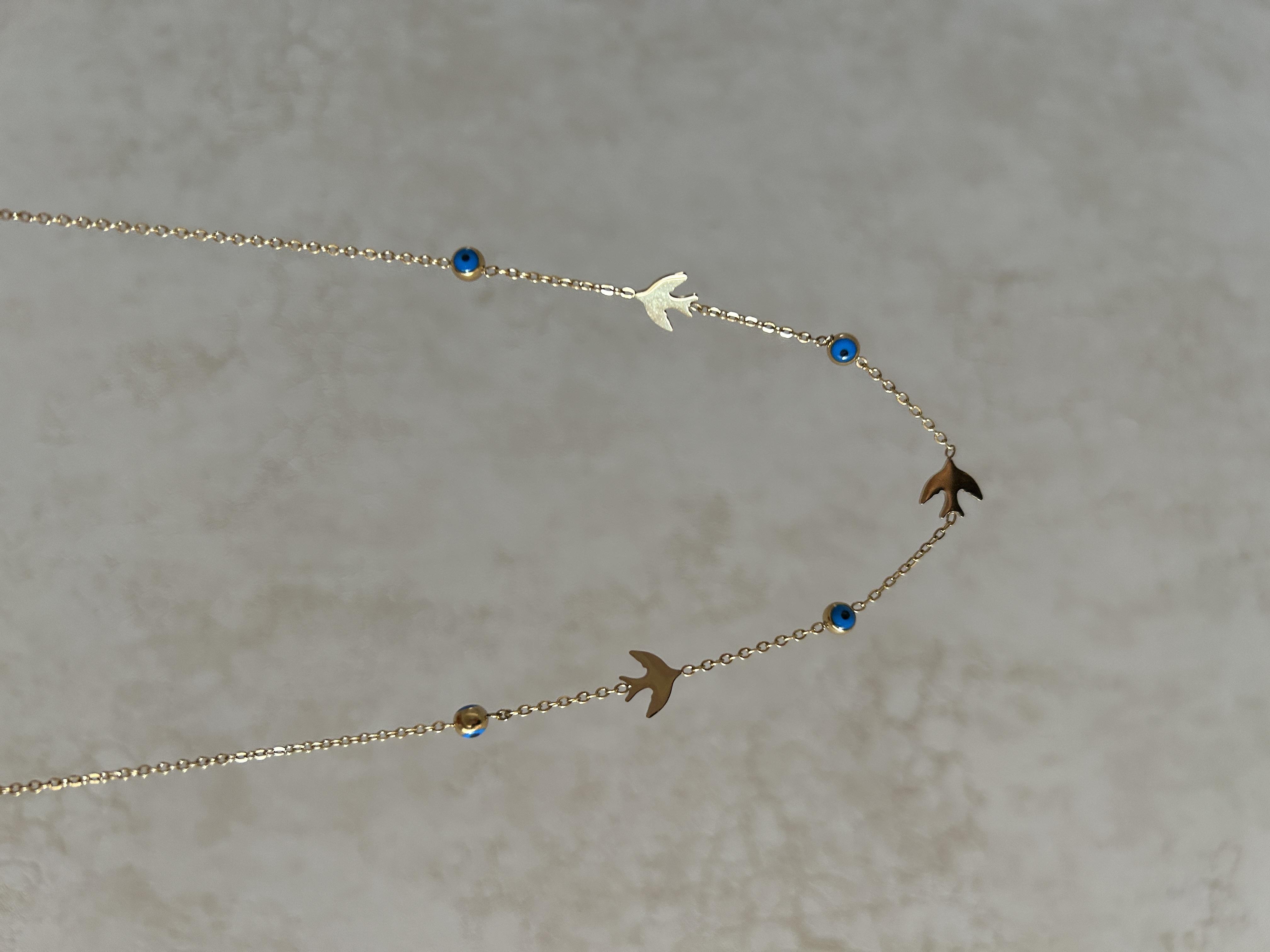 Kuşlu nazarlı şans kolye