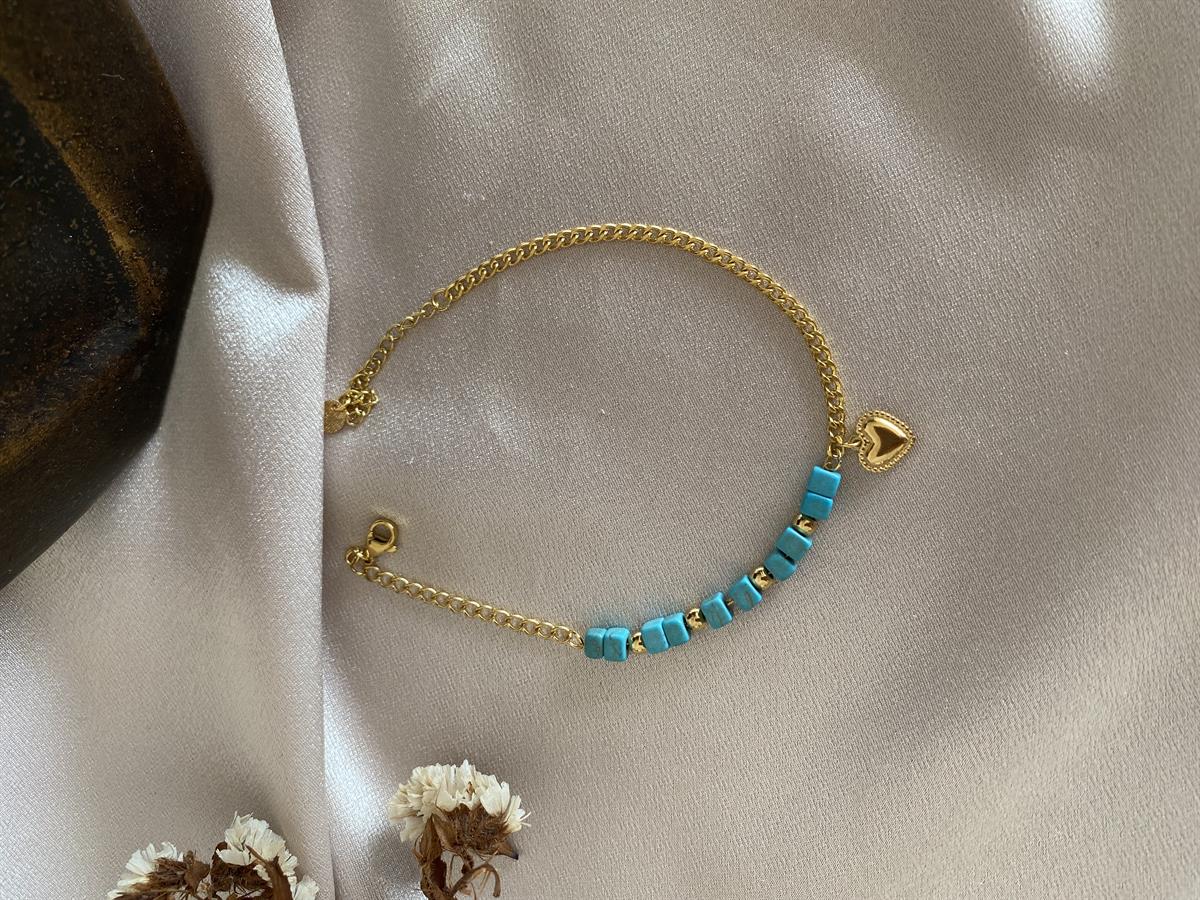 Mavi taşlı kalpli halhal