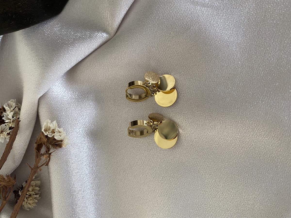 Pullu gold çelik küpe