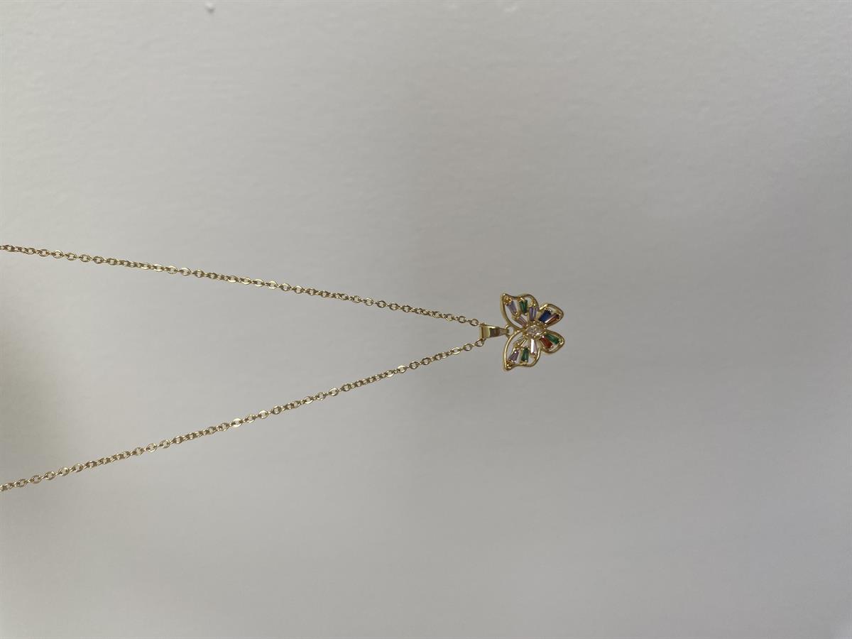 Renkli taşlı kelebekli kolye