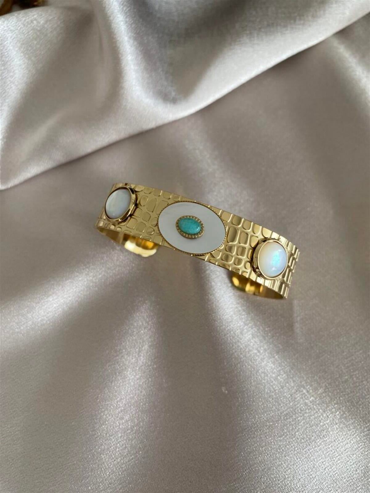 Sedef taşlı çelik kol aksesuarı