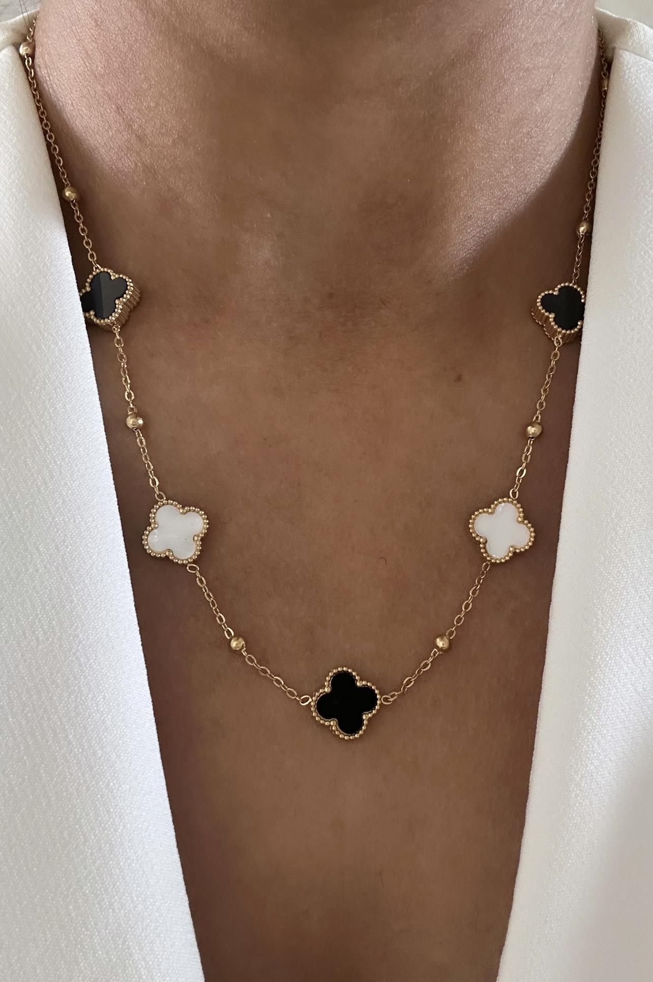 Van Cleef siyah beyaz çelik kolye 