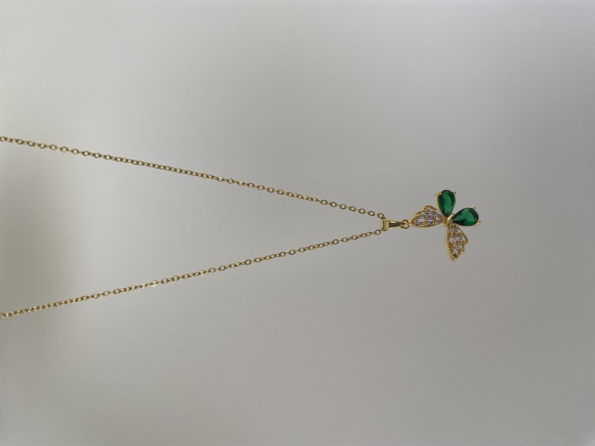 Yeşil taşlı kelebekli kolye