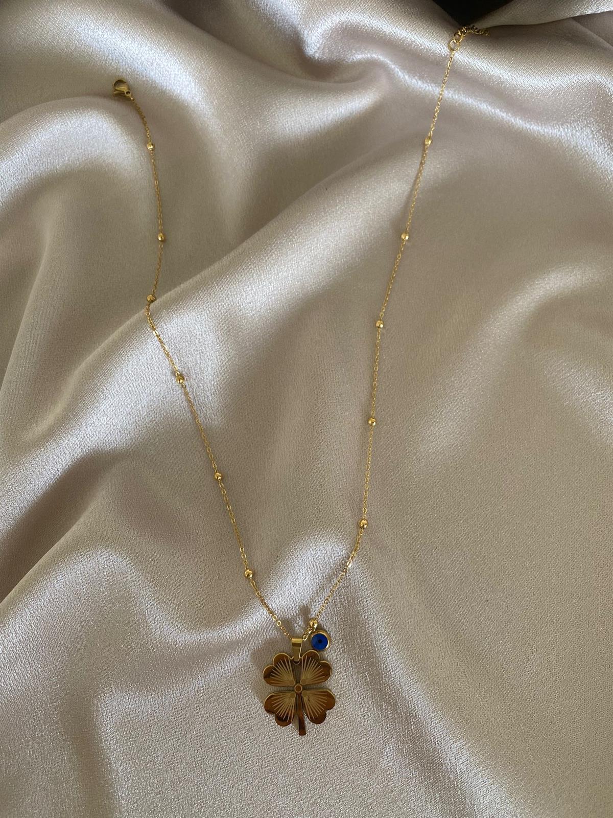 Yonca topçuklu nazarlı kolye 45cm