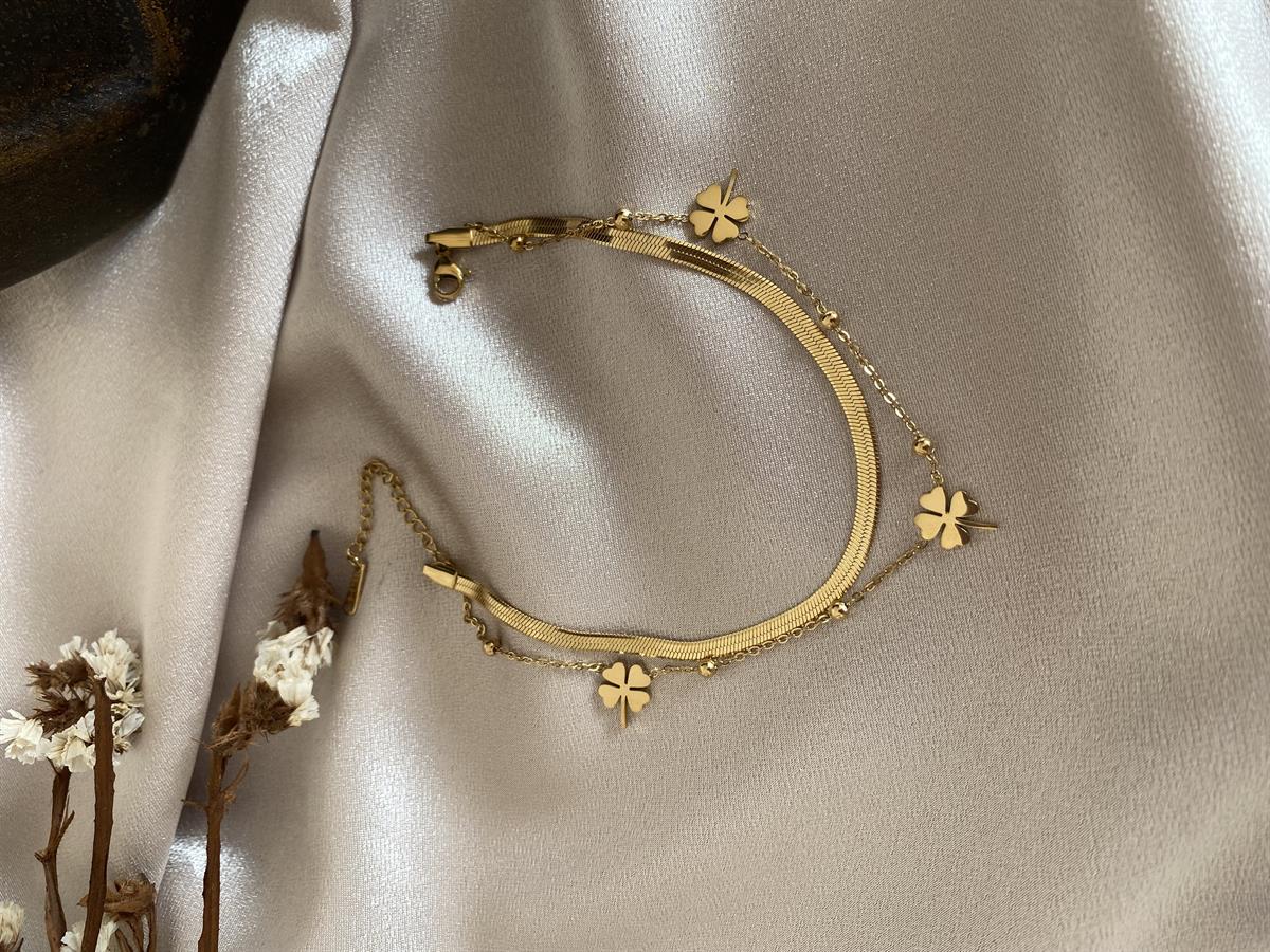 Yoncalı çift zincir halhal