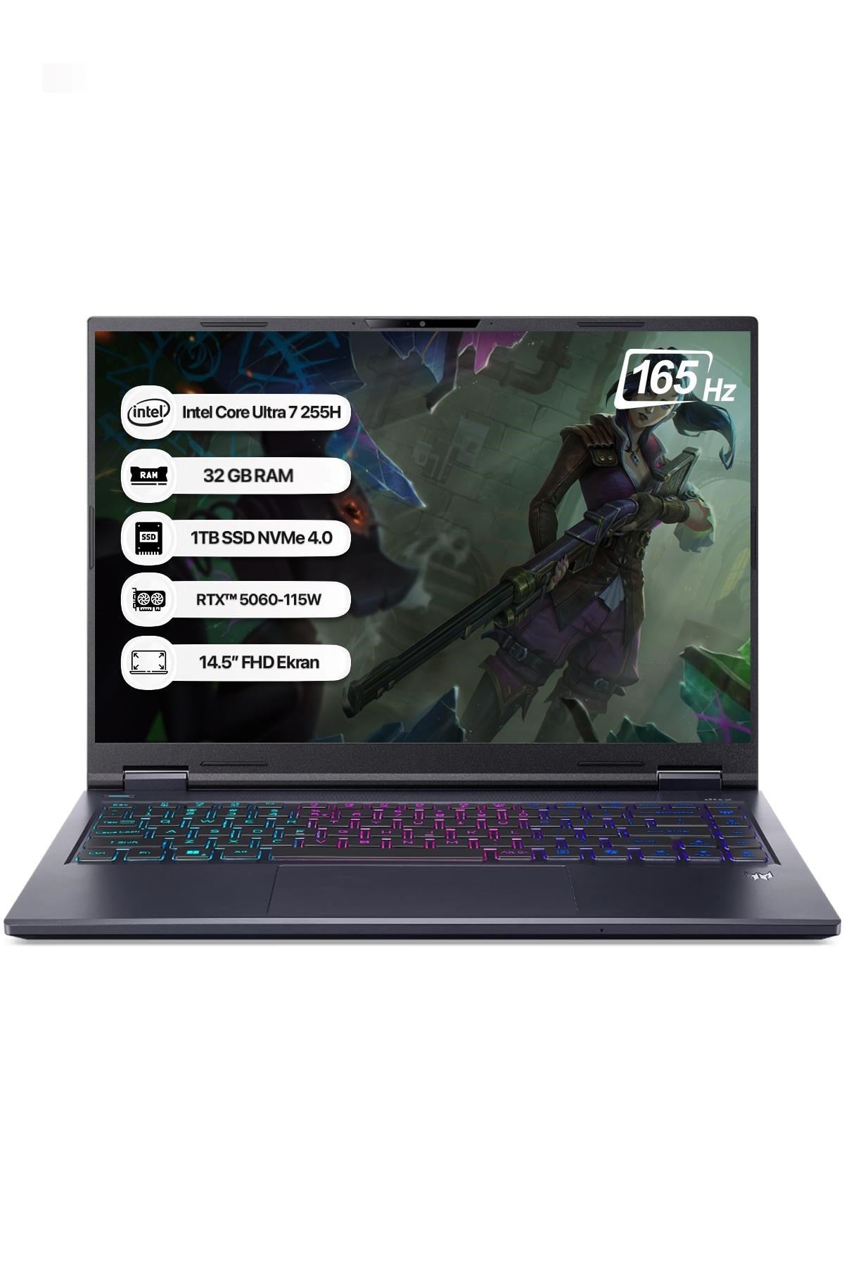 Acer Predator NH.QV0EY.001-32 Intel Core U7 255H 32GB 1TB SSD RTX5060-8GB 14.5