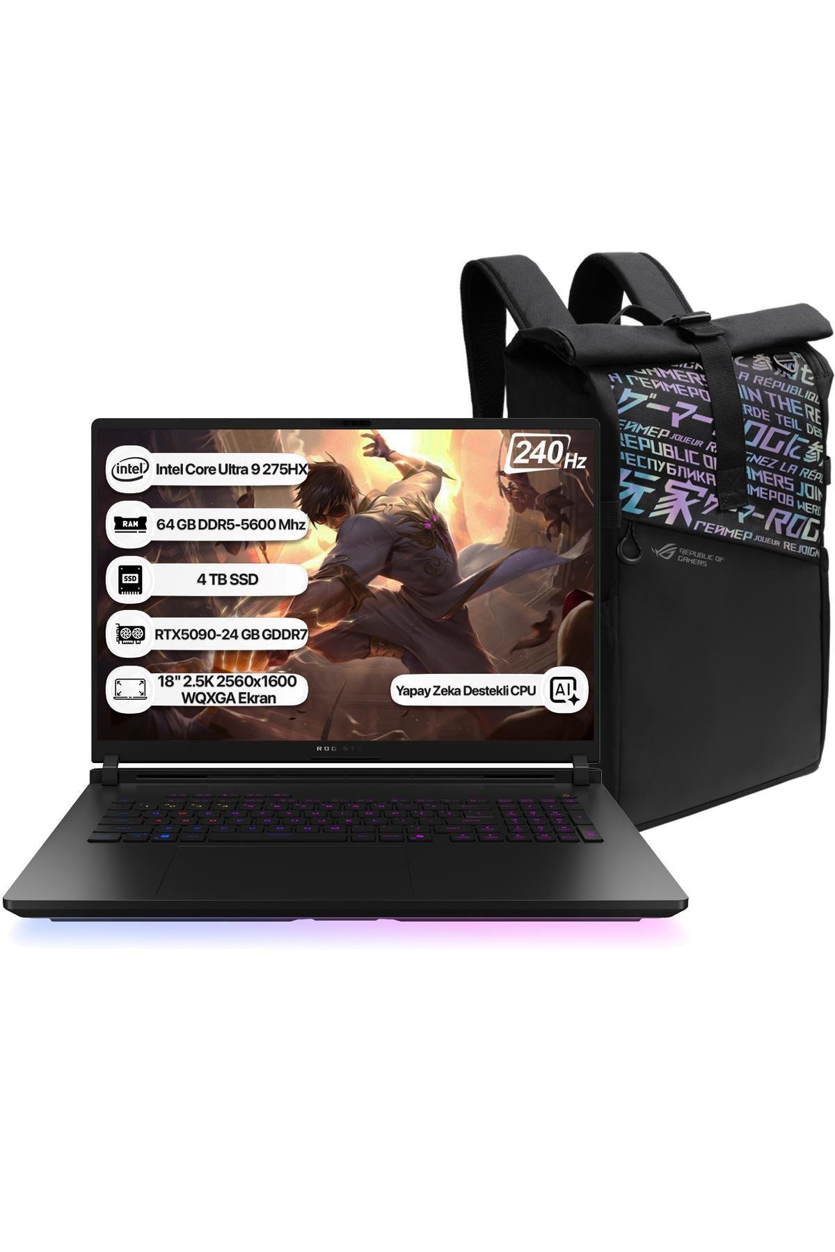 Asus Rog Strix Scar 18 G835LX-SA156 Intel Core Ultra 9 275HX NPU 13 TOPS 64GB 2TB+2TB SSD RTX5090-24GB Freedos 18