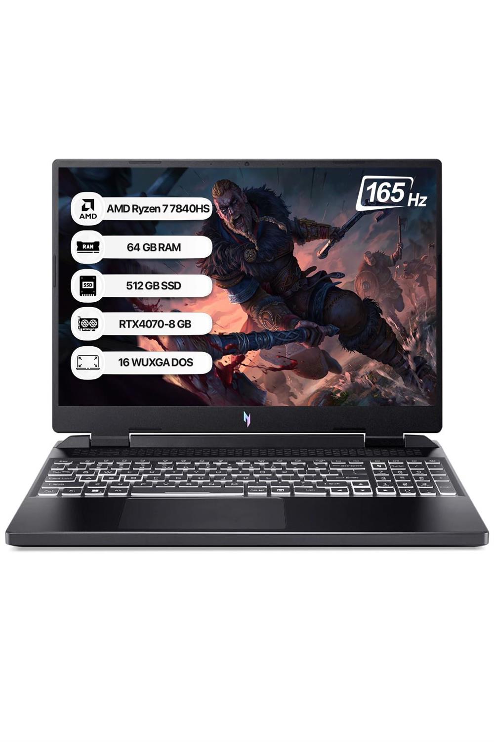 Acer Nitro16 R7 7840HS 64 GB 512 GB SSD Rtx 4070-8 GB Freedos 16