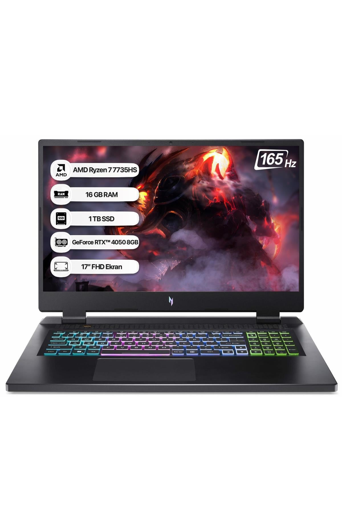 Acer Nitro 17 NH.QL1EY.003 Ryzen 7-7735HS 16GB 1TB SSD RTX4050-8GB 17.3
