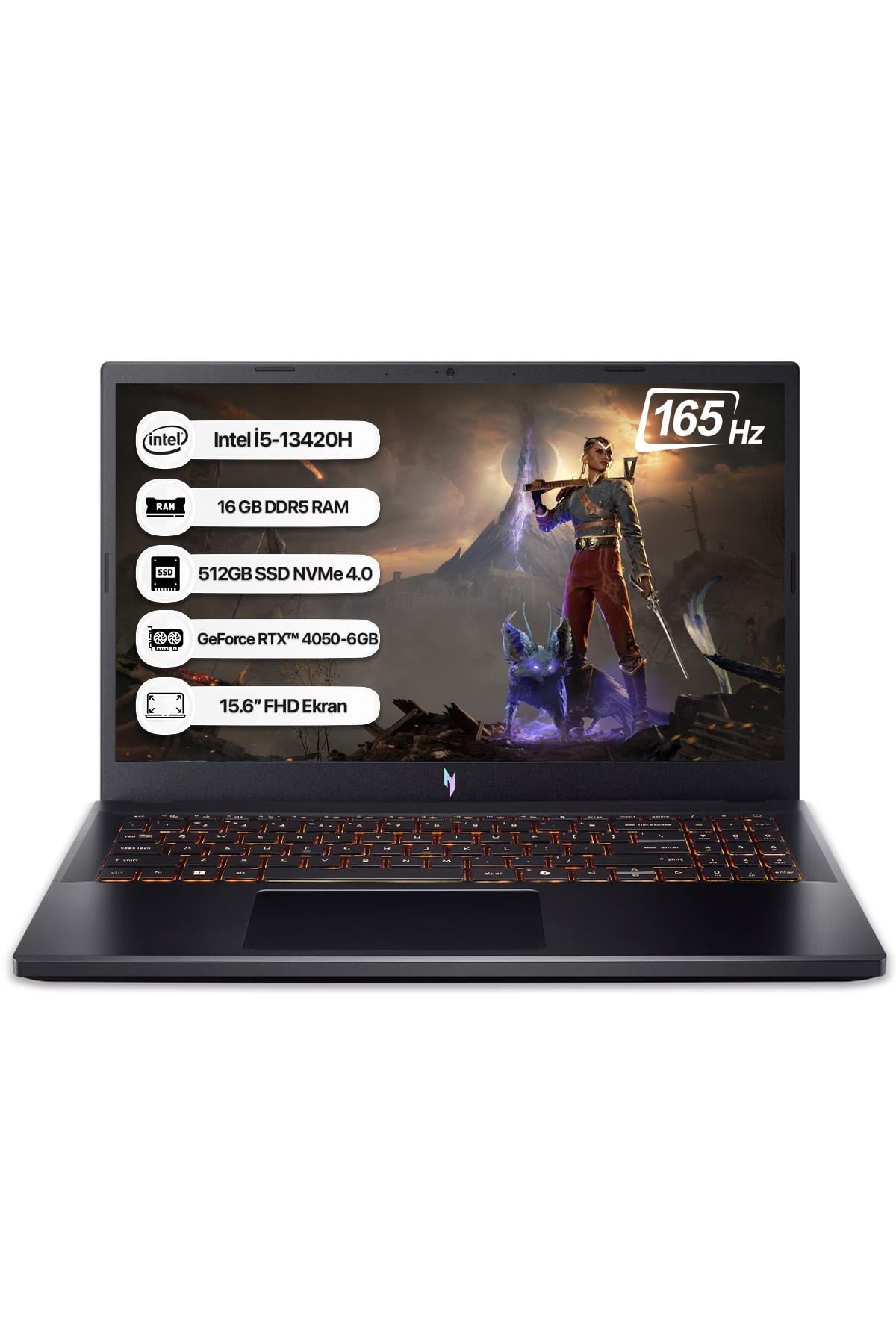 Acer Nitro V15 NH.QV2EY.001 I5 13420H 16GB 512GB SSD RTX4050-6GB 165Hz 15.6 DOS Notebook