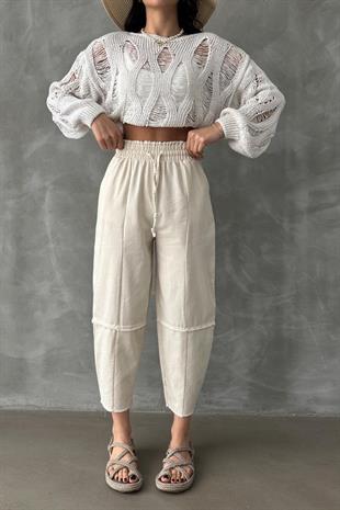 Ham Keten Şalvar Pantolon Taş