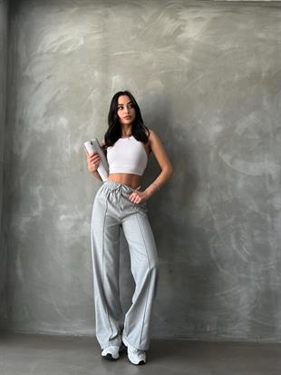 Dökümlü Palazzo Pantolon Gri