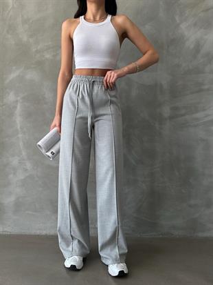 Dökümlü Palazzo Pantolon Gri