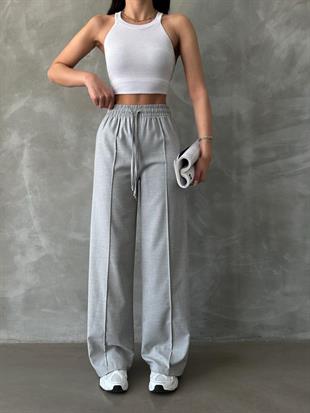 Dökümlü Palazzo Pantolon Gri