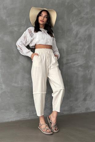 Ham Keten Şalvar Pantolon Taş