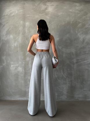 Dökümlü Palazzo Pantolon Gri