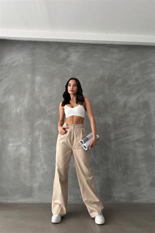 Organik Pamuk Gabardin Pantolon Vizon