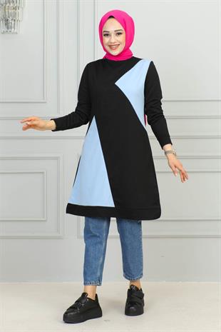 Simetrik Spor Tunik Siyah Mavi