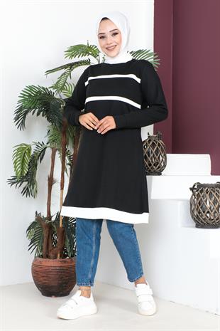 Biye Garnili Spor Tunik-Siyah