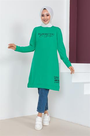 Baskılı Tesettür Tunik-Benetton Yeşili