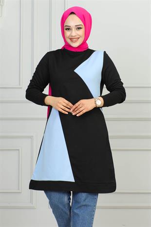 Simetrik Spor Tunik Siyah Mavi