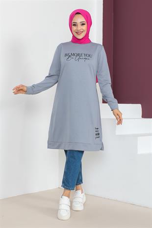 Baskılı Tesettür Tunik-Gri