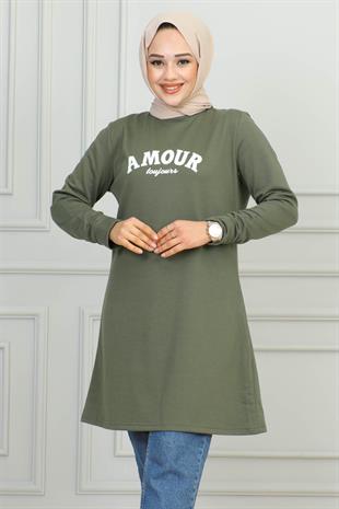 Amour Baskılı Spor Tunik Haki