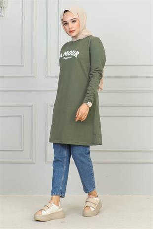 Amour Baskılı Spor Tunik Haki