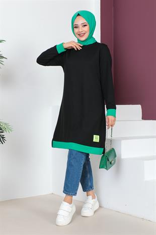 Garnili Tesettür Tunik-Benetton Yeşili