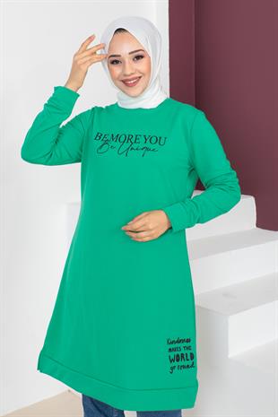 Baskılı Tesettür Tunik-Benetton Yeşili