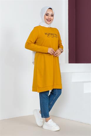 Baskılı Tesettür Tunik-Safran