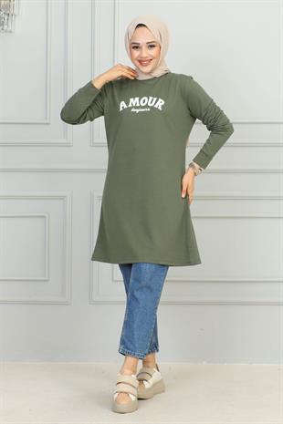 Amour Baskılı Spor Tunik Haki