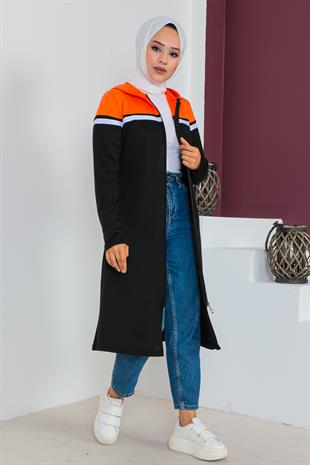 Tam Boy Fermuarlı Garnili Tunik-Oranj