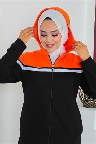 Tam Boy Fermuarlı Garnili Tunik-Oranj