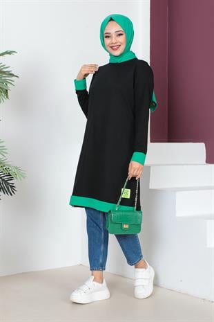 Garnili Tesettür Tunik-Benetton Yeşili