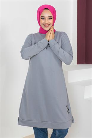 Baskılı Tesettür Tunik-Gri
