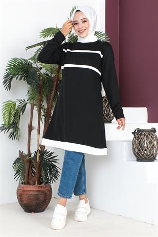 Biye Garnili Spor Tunik-Siyah
