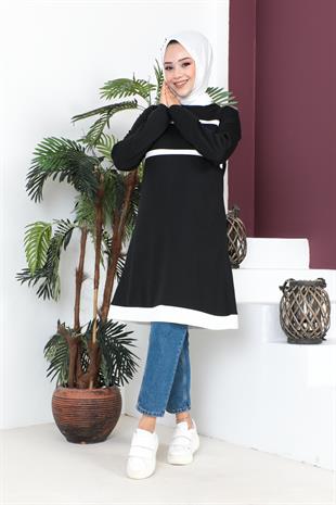 Biye Garnili Spor Tunik-Siyah