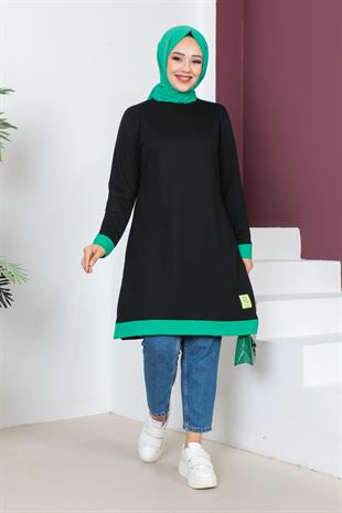 Garnili Tesettür Tunik-Benetton Yeşili