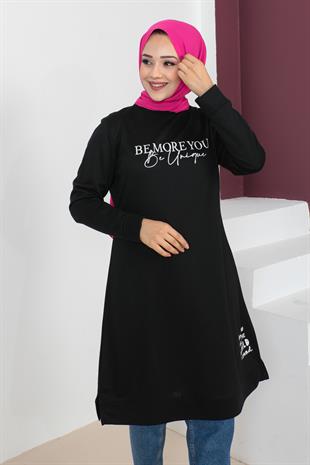 Baskılı Tesettür Tunik-Siyah