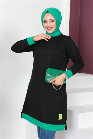 Garnili Tesettür Tunik-Benetton Yeşili