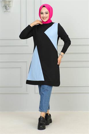 Simetrik Spor Tunik Siyah Mavi
