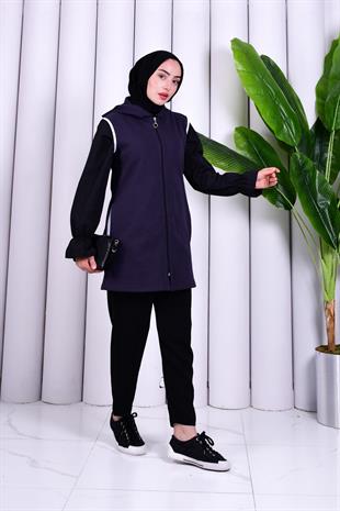 Biye Detaylı Fermuarlı Yelek Antrasit