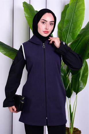 Biye Detaylı Fermuarlı Yelek Antrasit