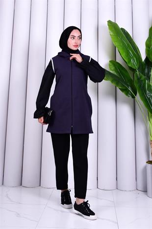 Biye Detaylı Fermuarlı Yelek Antrasit