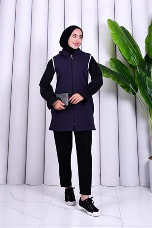 Biye Detaylı Fermuarlı Yelek Antrasit