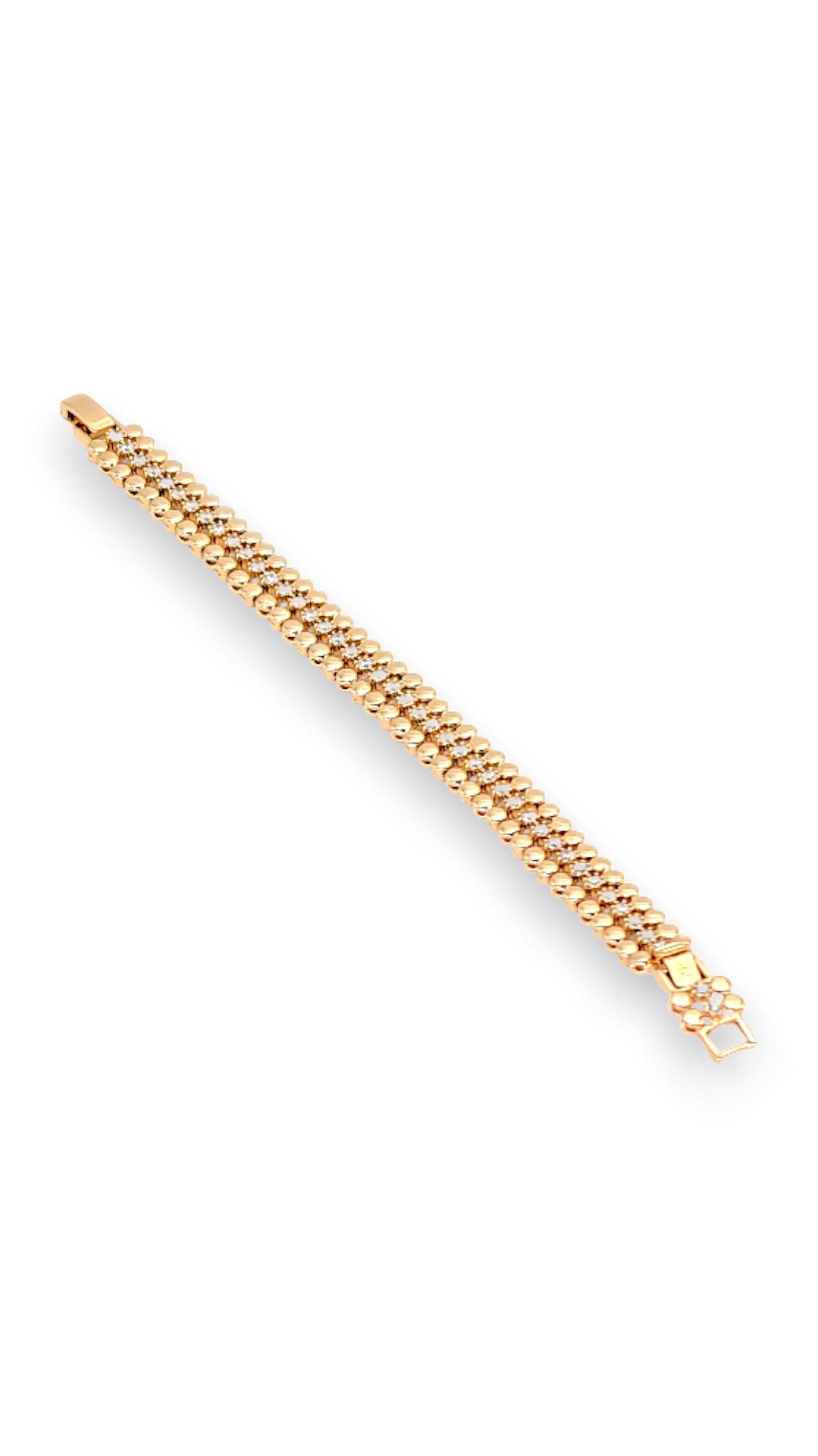 Çift Sıra Plaka Ortası Taşlı Bileklik 19 cm